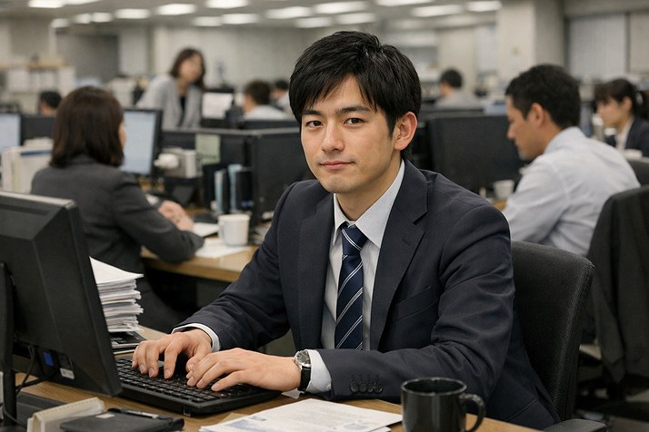 大企業で働く日本人社員がオフィスで業務をしているイメージ
