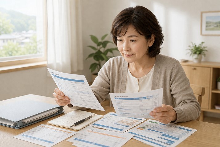 求人票を比較しながら転職活動を進める50代女性医療事務のイメージ