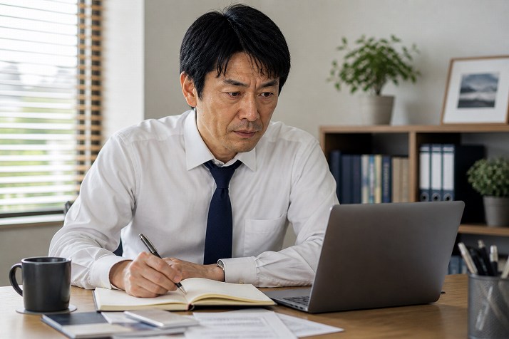 再就職に向けて行動を始める40代男性の様子