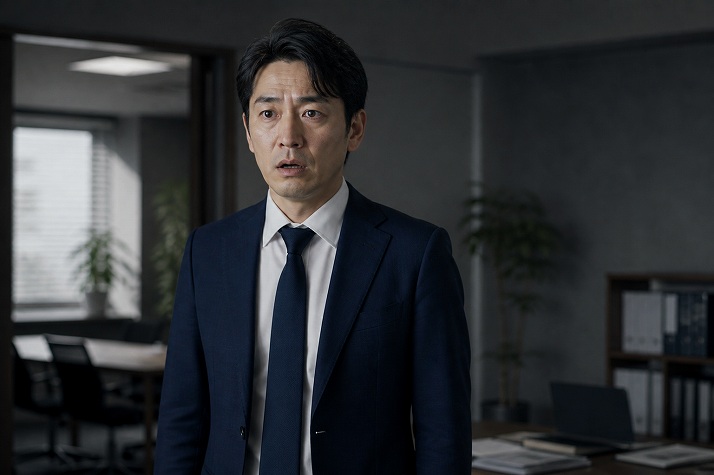 突然リストラされ頭が真っ白になる40代男性のイメージ