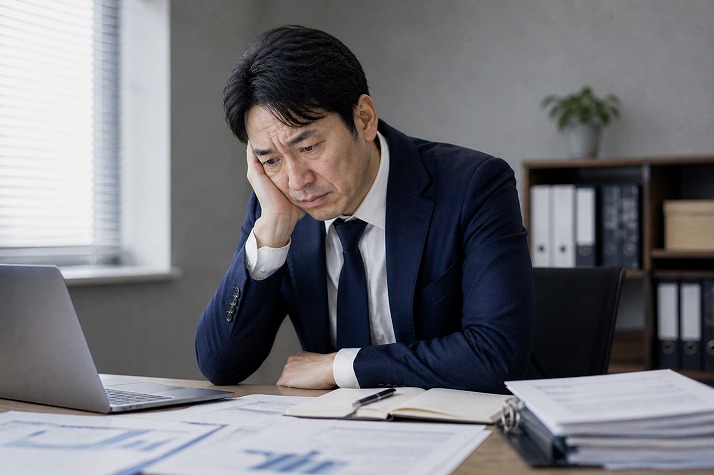 焦った転職で遠回りし落ち込む40代男性のイメージ