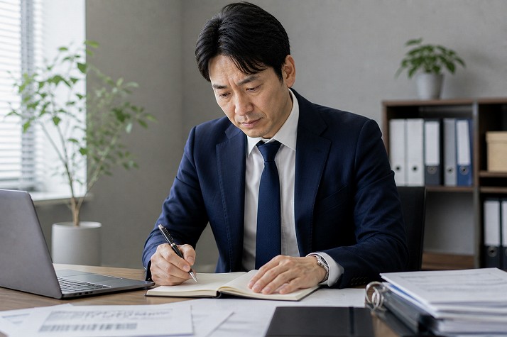 転職の順番に気づき冷静に考える40代男性の様子