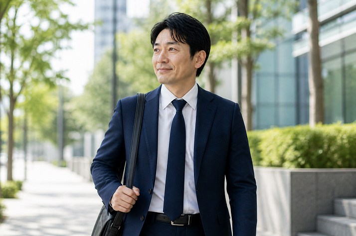 再スタートに向け前向きに歩き出す40代男性の様子