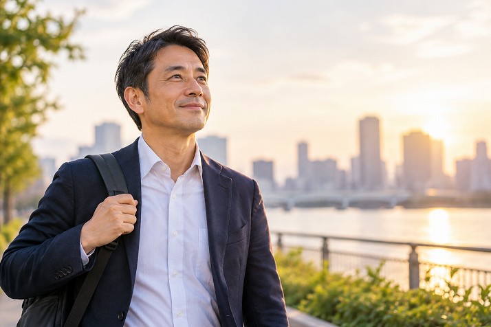 転職への準備を整え前向きに歩き出す40代の男性