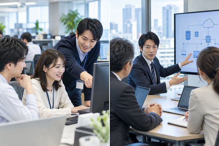 社内SEが社内の利用者を支援する場面とSIerが顧客へ提案する場面