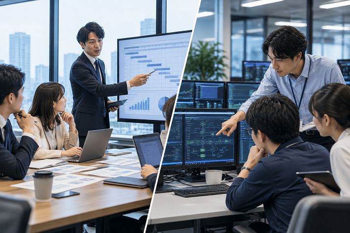 プロジェクトを進めるSIerとシステム運用を支える社内SEの仕事風景