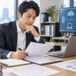 求人票や面接内容を確認する40代の社内SE転職希望者