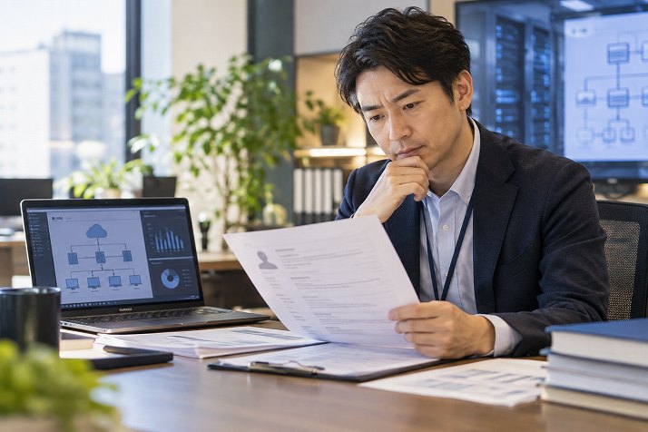 社内SE採用側が職務経歴書を確認している様子