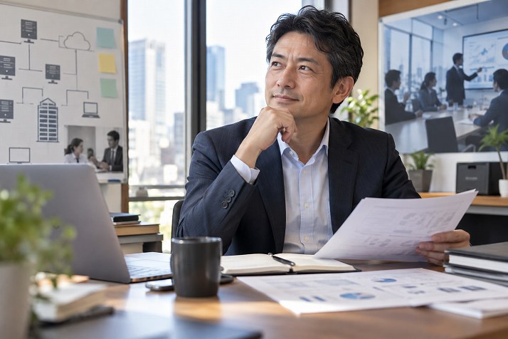 IT経験やプロジェクト実績を振り返る40代のビジネスパーソン